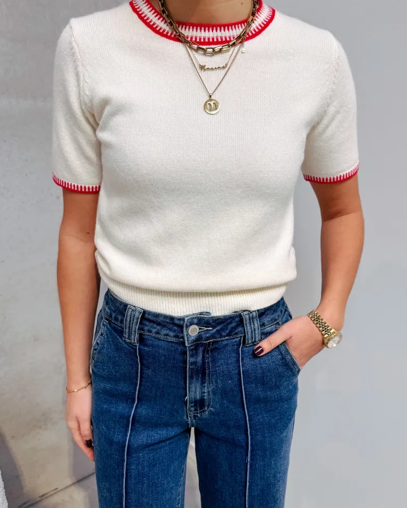 ada_short_sleeve_knit__wh_4.webp By Lenz Sweaters | ADA SHORT SLEEVE KNIT - WHITE/RED