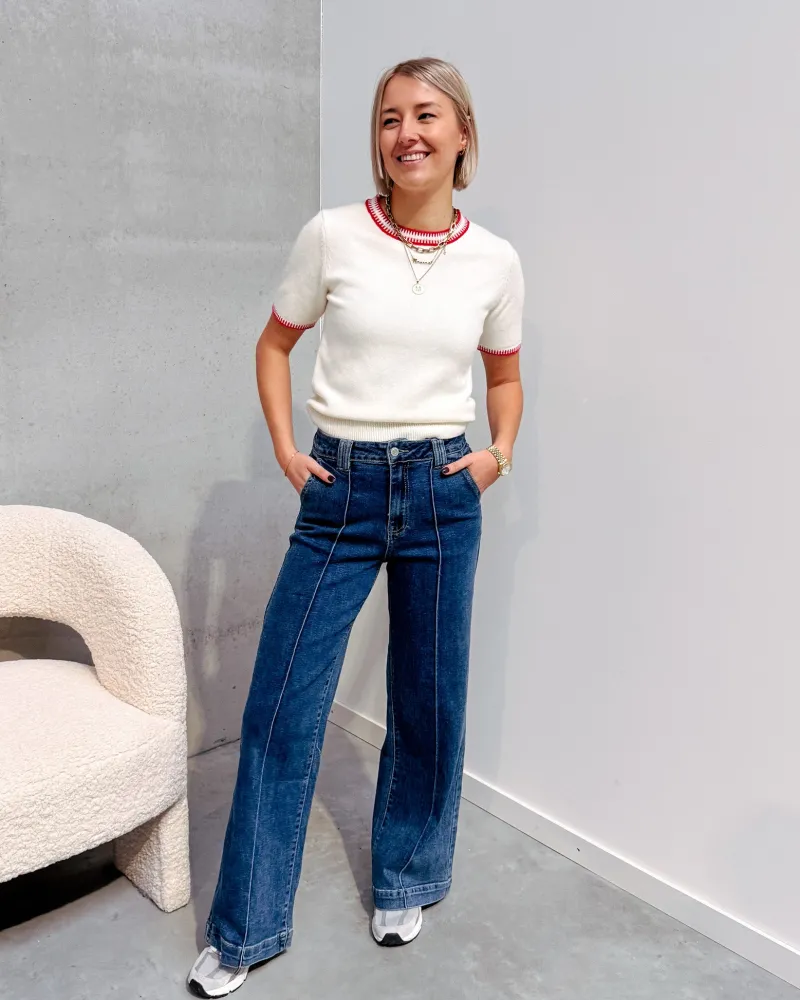 ada_short_sleeve_knit__wh_5.webp By Lenz Sweaters | ADA SHORT SLEEVE KNIT - WHITE/RED