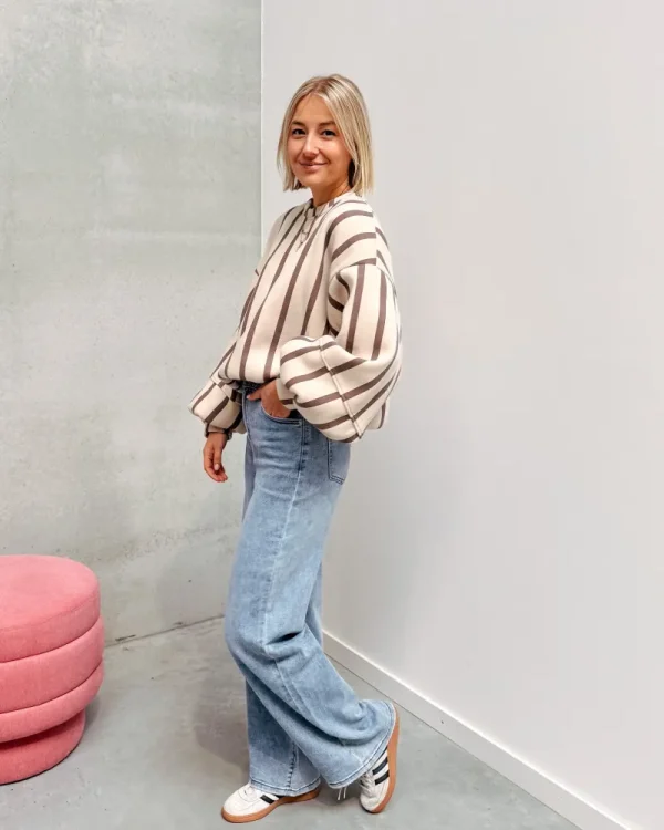 By Lenz Sweaters | BETTY STRIPED SWEATER - BEIGE/BROWN