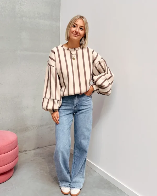 By Lenz Sweaters | BETTY STRIPED SWEATER - BEIGE/BROWN