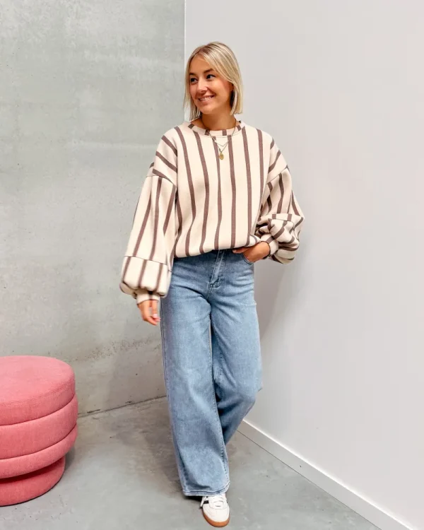 By Lenz Sweaters | BETTY STRIPED SWEATER - BEIGE/BROWN