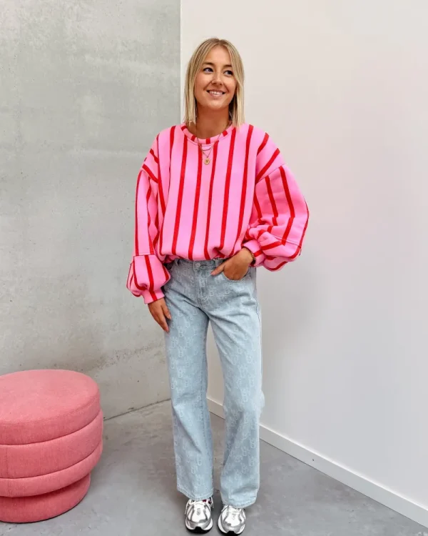 By Lenz Sweaters | BETTY STRIPED SWEATER - PINK/RED