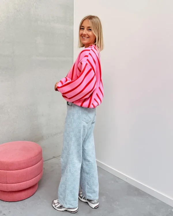 By Lenz Sweaters | BETTY STRIPED SWEATER - PINK/RED