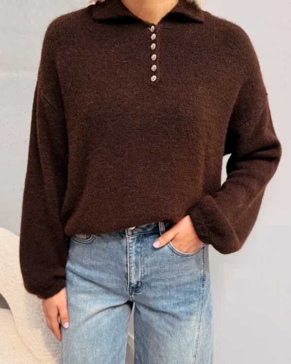 By Lenz Sweaters | BLAKE SMALL BUTTON KNIT - BROWN