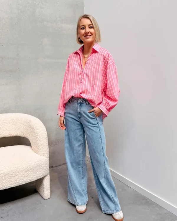 By Lenz Tops | CANDY STRIPED SHIRT - PINK/ECRU