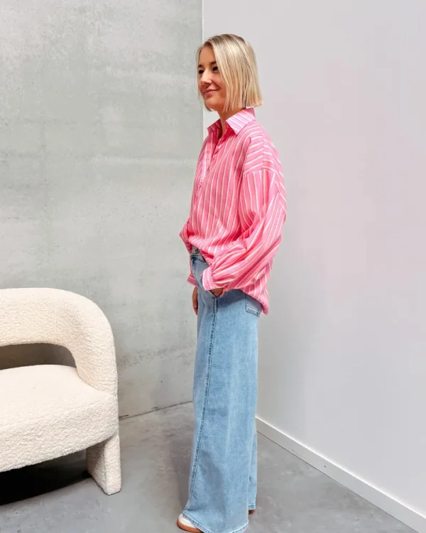 By Lenz Tops | CANDY STRIPED SHIRT - PINK/ECRU