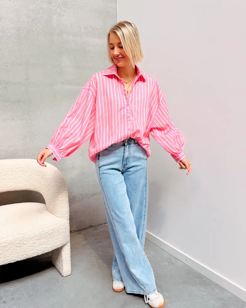 candy_striped_shirt__pink_2.webp By Lenz Tops | CANDY STRIPED SHIRT - PINK/ECRU