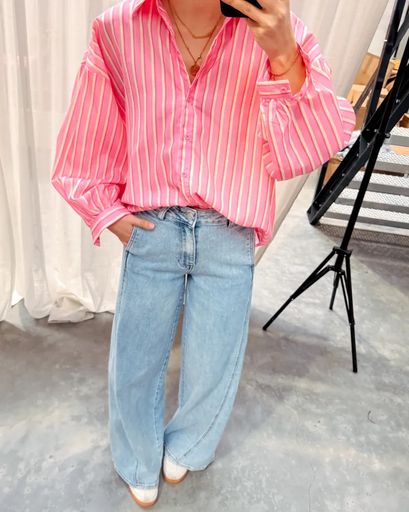 candy_striped_shirt__pink_3.webp By Lenz Tops | CANDY STRIPED SHIRT - PINK/ECRU