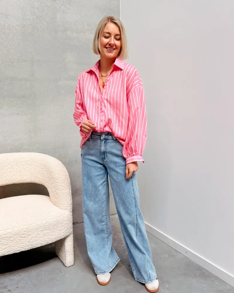 candy_striped_shirt__pink_4.webp By Lenz Tops | CANDY STRIPED SHIRT - PINK/ECRU