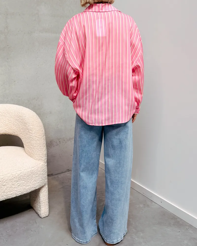 candy_striped_shirt__pink_5.webp By Lenz Tops | CANDY STRIPED SHIRT - PINK/ECRU