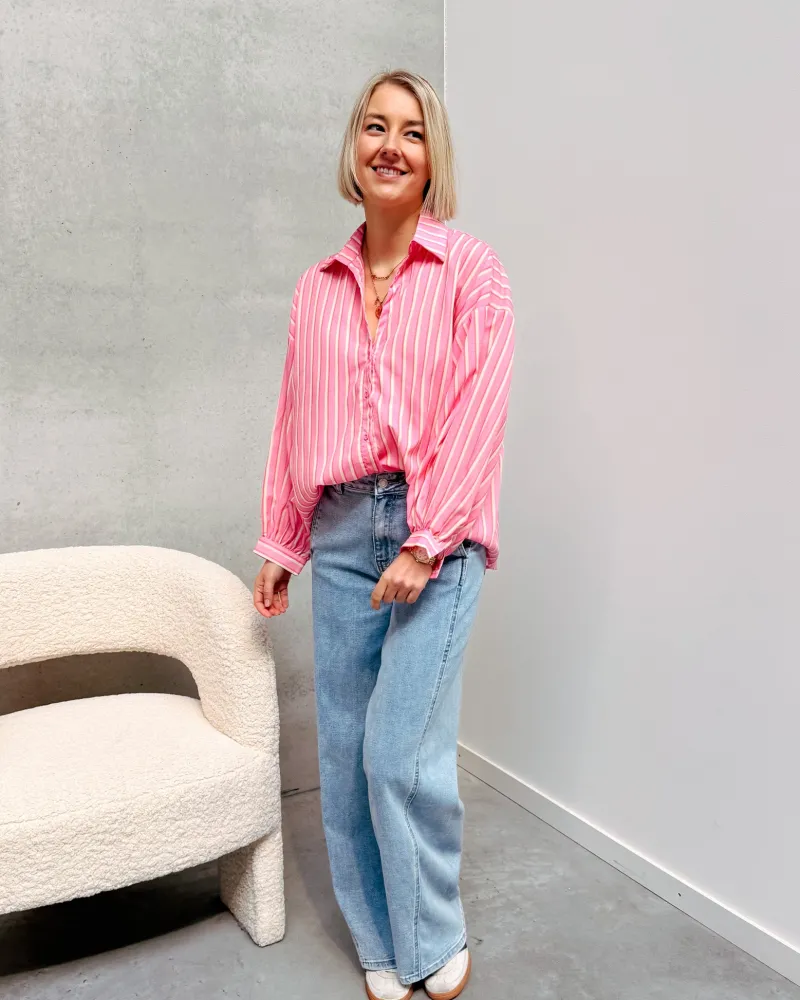 candy_striped_shirt__pink_6.webp By Lenz Tops | CANDY STRIPED SHIRT - PINK/ECRU