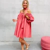 By Lenz Dresses | CELESTE CORAL OFF SHOULDER DRESS