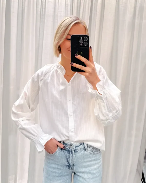 By Lenz Tops | CHANEL BRODERIE WHITE BLOUSE