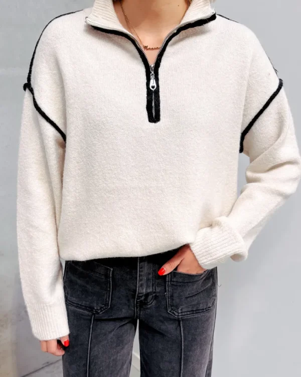 By Lenz Sweaters | CILIA ZIP KNIT - CREAM/BLACK