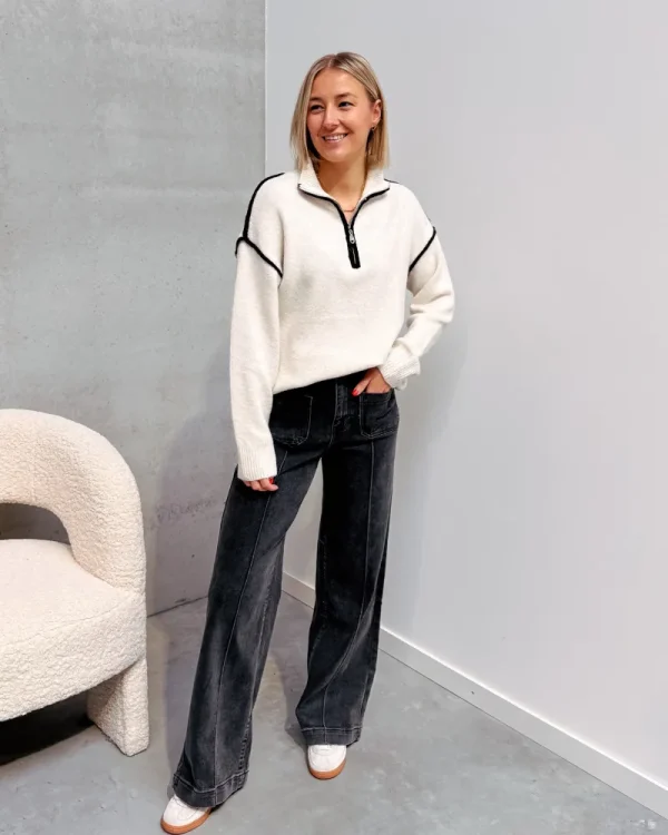 By Lenz Sweaters | CILIA ZIP KNIT - CREAM/BLACK
