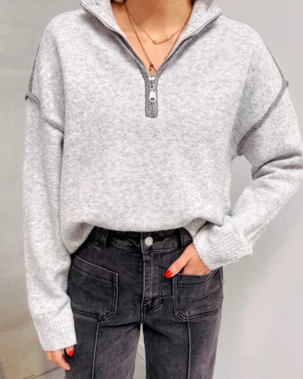 By Lenz Sweaters | CILIA ZIP KNIT - GREY/DARK GREY