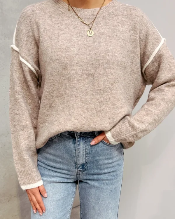 By Lenz Sweaters | CINNA KNIT - TAUPE/WHITE