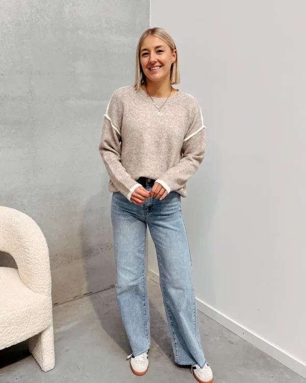 By Lenz Sweaters | CINNA KNIT - TAUPE/WHITE