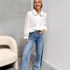 By Lenz Tops | CLIO COLLAR BLOUSE - BLUE/WHITE