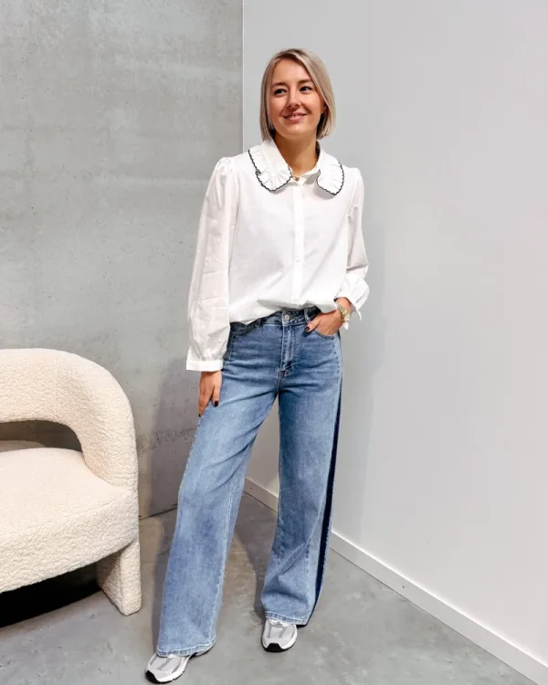 By Lenz Tops | CLIO COLLAR BLOUSE - BLUE/WHITE