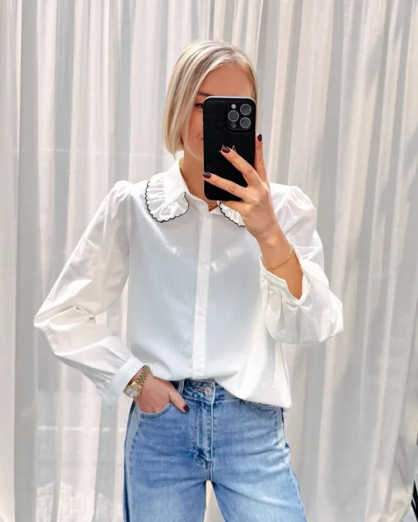 By Lenz Tops | CLIO COLLAR BLOUSE - BLUE/WHITE