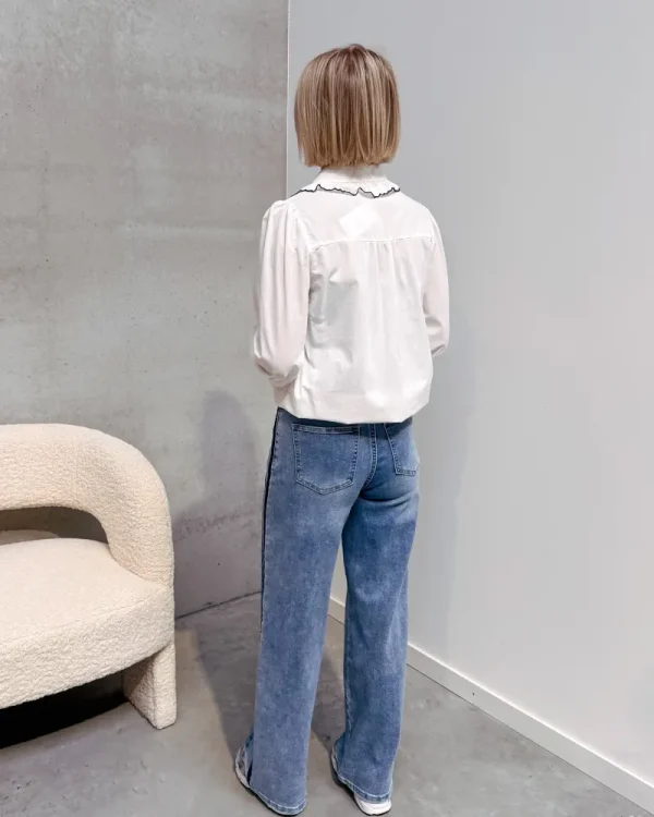By Lenz Tops | CLIO COLLAR BLOUSE - BLUE/WHITE