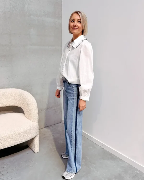 By Lenz Tops | CLIO COLLAR BLOUSE - BLUE/WHITE