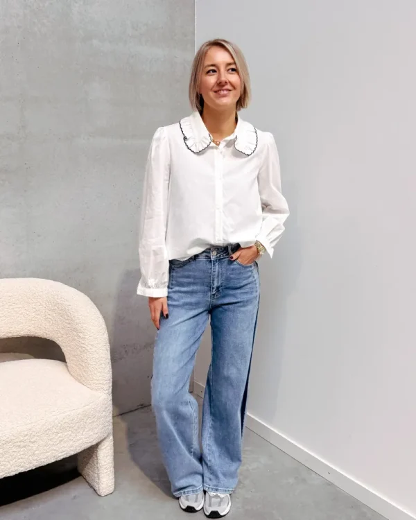 By Lenz Tops | CLIO COLLAR BLOUSE - BLUE/WHITE