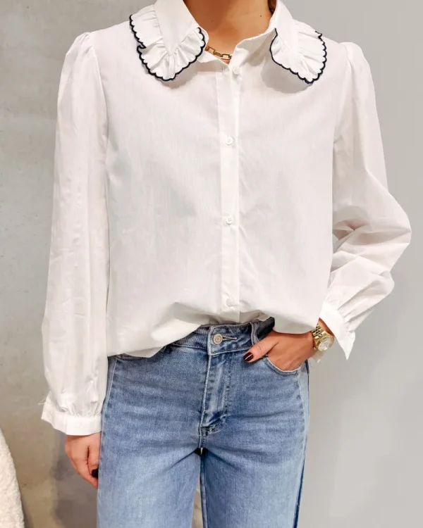 By Lenz Tops | CLIO COLLAR BLOUSE - BLUE/WHITE