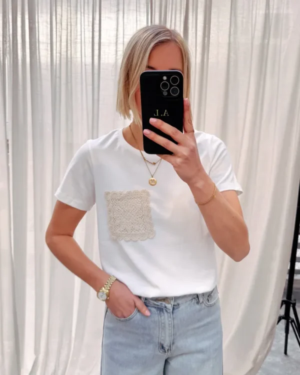 By Lenz Tops | T-Shirts | CROCHET POCKET TEE - WHITE