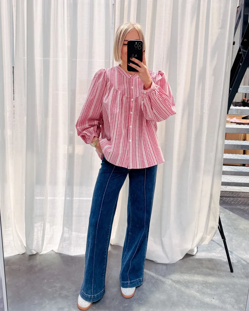dorota_red_checked_blouse_3.webp By Lenz Tops | DOROTA RED CHECKED BLOUSE