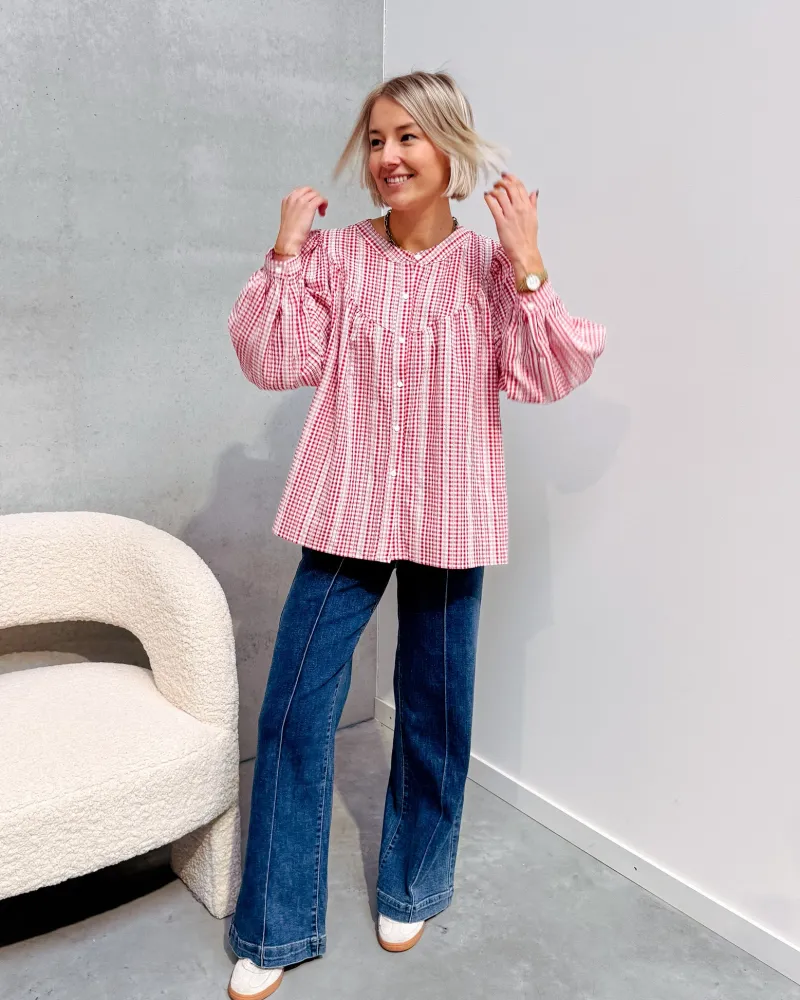 dorota_red_checked_blouse_4.webp By Lenz Tops | DOROTA RED CHECKED BLOUSE