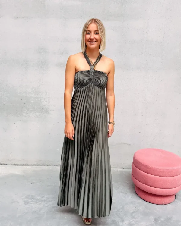 By Lenz Dresses | ELSIE EVENING PLISSÉ DRESS - KAKI