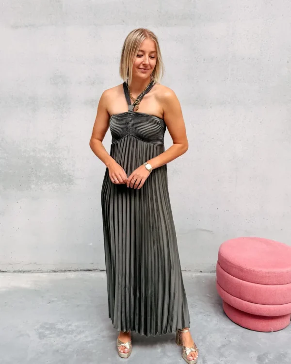 By Lenz Dresses | ELSIE EVENING PLISSÉ DRESS - KAKI