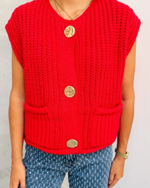 By Lenz Jackets | GOLD BUTTON GILET - RED