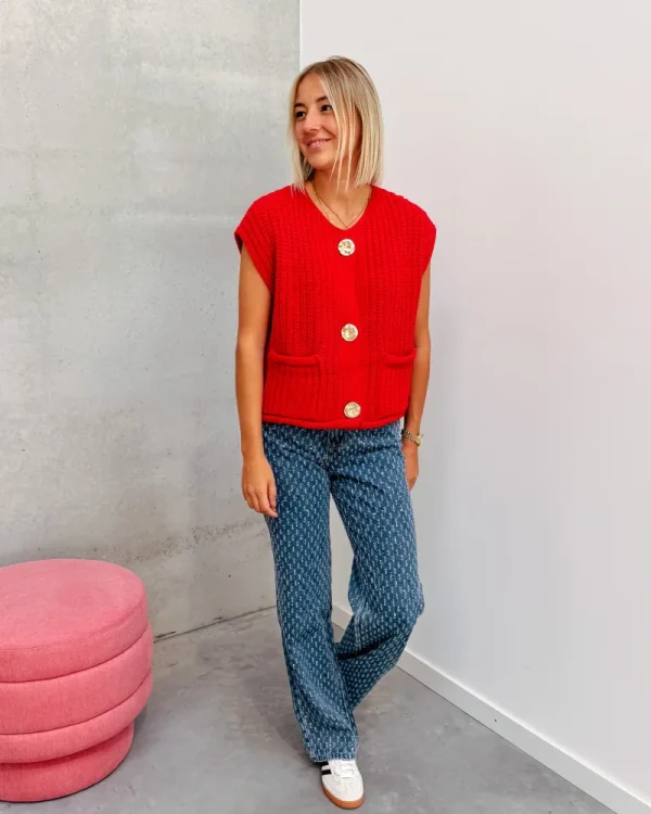 By Lenz Jackets | GOLD BUTTON GILET - RED
