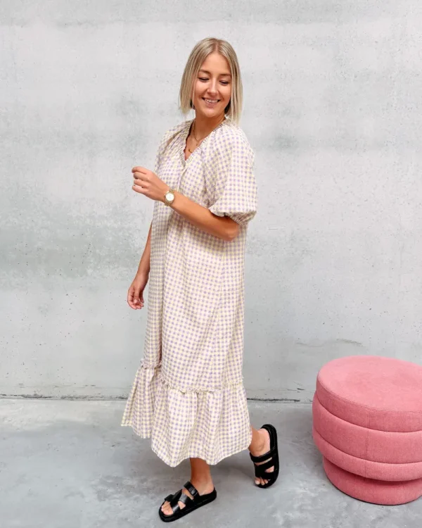 By Lenz Dresses | HAZEL CHECKED DRESS - LILA/YELLOW