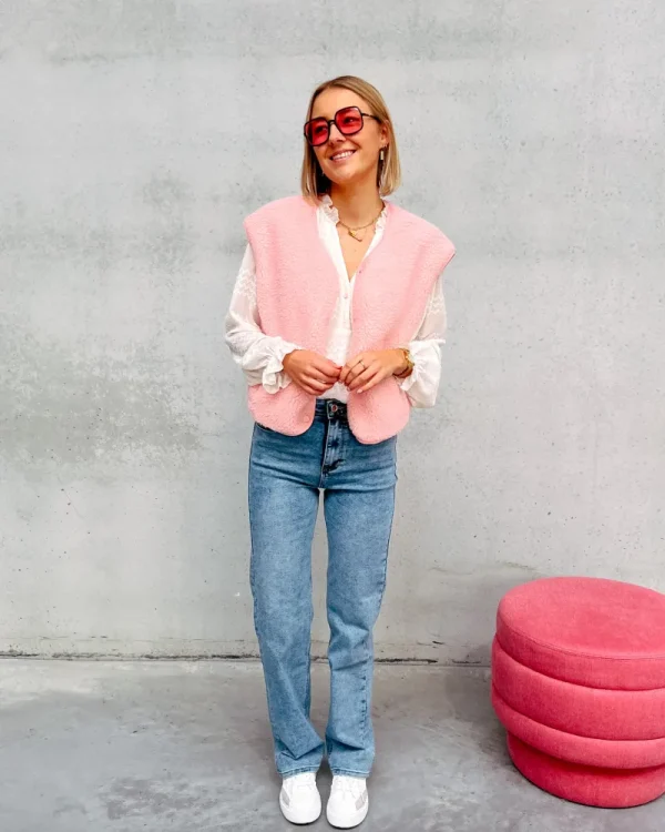 By Lenz Jackets | ISA SPRING TEDDY GILET - LIGHT PINK