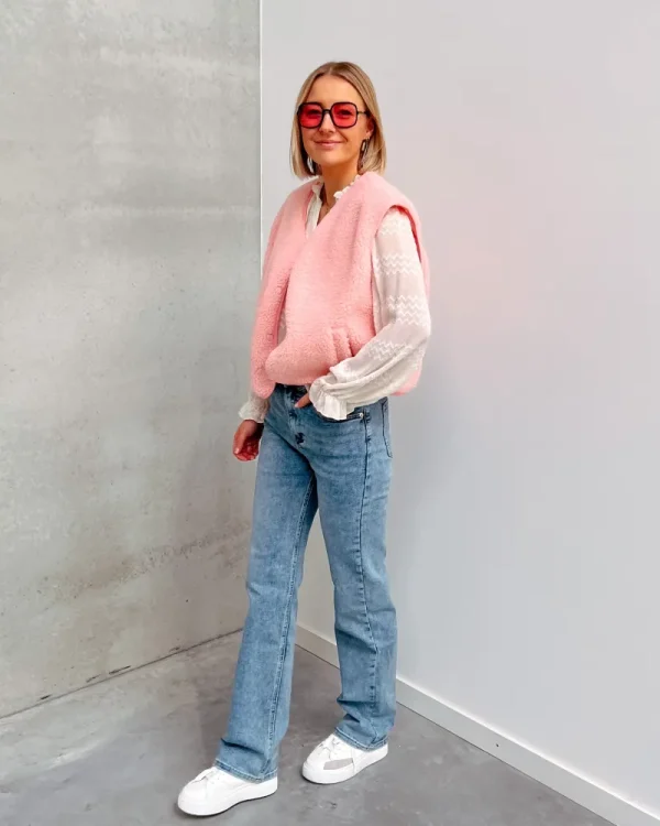 By Lenz Jackets | ISA SPRING TEDDY GILET - LIGHT PINK
