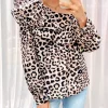 By Lenz Tops | LONG SLEEVE RUFFLE ONE SHOULDER BLOUSE - LEOPARD