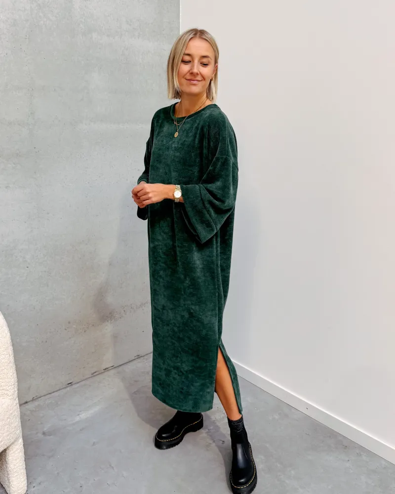 lot_velours_dress__dark_g_4.webp By Lenz Dresses | LOT VELOURS DRESS - DARK GREEN