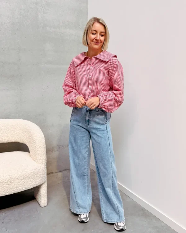 By Lenz Tops | MARTHE CHECK BLOUSE - WHITE/RED