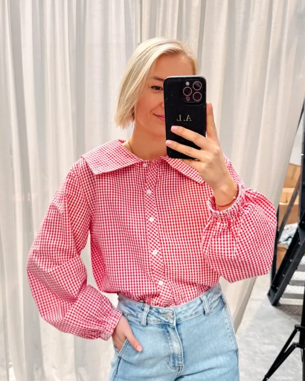 By Lenz Tops | MARTHE CHECK BLOUSE - WHITE/RED