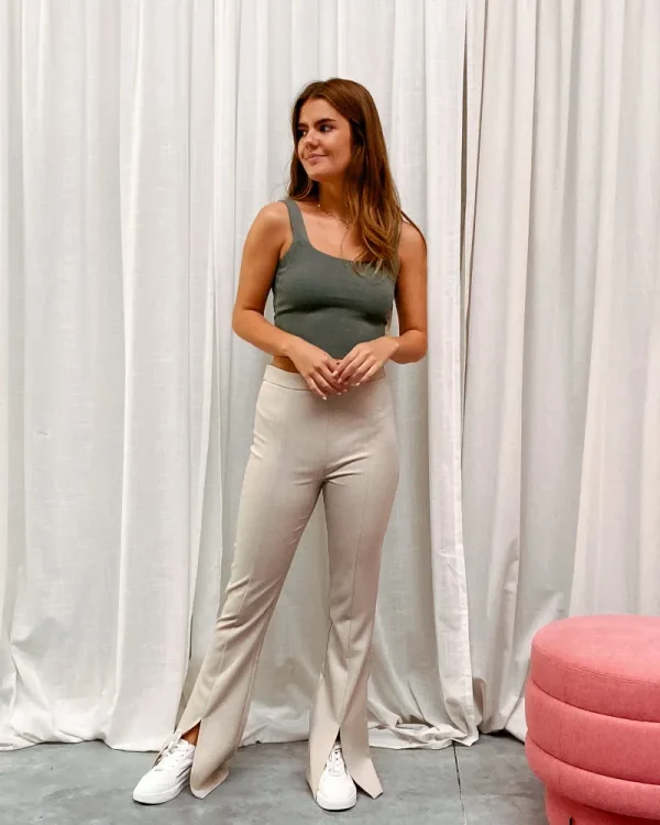 By Lenz Jeans/Trousers | MILA SLIT PANT - BEIGE