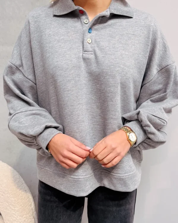By Lenz Sweaters | ONA POLO KNIT COLORFUL BUTTONS - LIGHT GREY