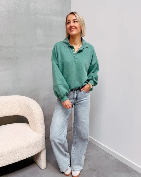 By Lenz Sweaters | ONA POLO KNIT COLORFUL BUTTONS - GREEN