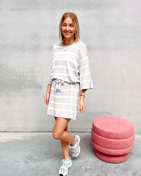 By Lenz Dresses | PHEOBE KNIT DRESS - GREY STRIPE