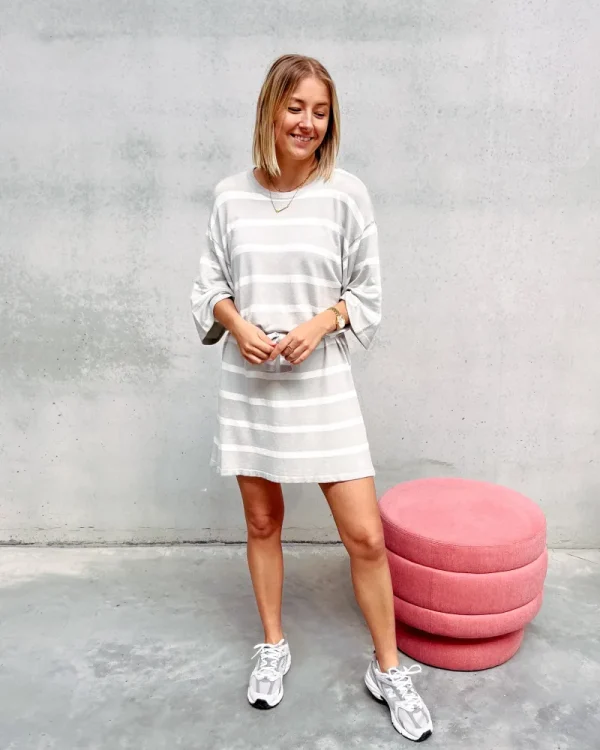 By Lenz Dresses | PHEOBE KNIT DRESS - GREY STRIPE