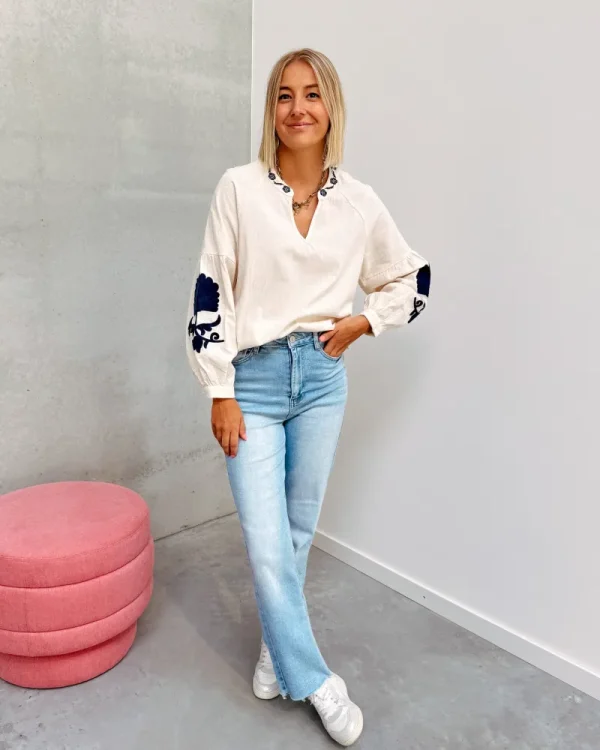 By Lenz Tops | PRIMROSE BLOUSE - WHITE/DARK BLUE