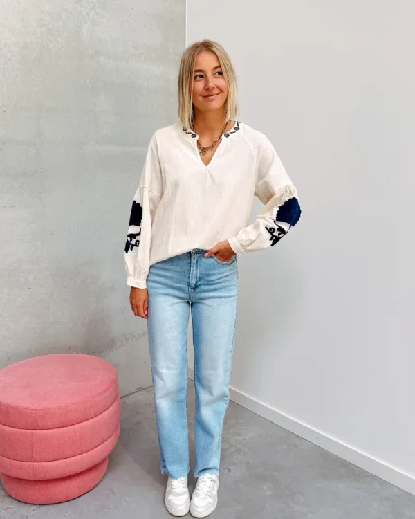 By Lenz Tops | PRIMROSE BLOUSE - WHITE/DARK BLUE